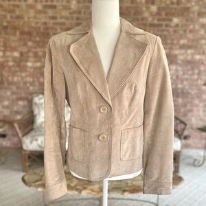 Mossimo Blazer Jacket Tan Beige Genuine Suede Leather M Quiet Luxury Work